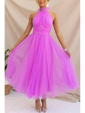 Dark pink Phoebe fancy tulle dress by Lumina Wear for girls, featuring a layered tulle skirt and elegant design.