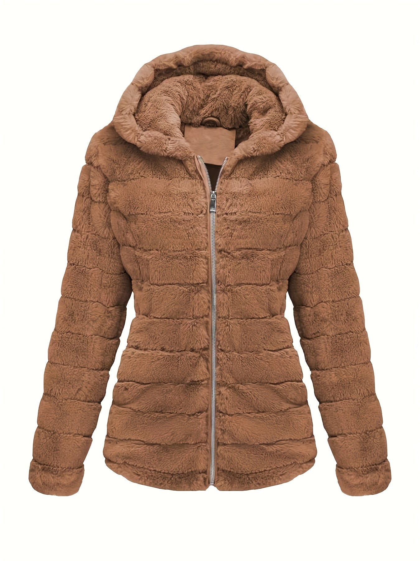 Black women's plush teddy jacket by Lumina Wear with zip closure, cozy and stylish outerwear for cold weather.