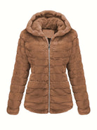 Black women's plush teddy jacket by Lumina Wear with zip closure, cozy and stylish outerwear for cold weather.
