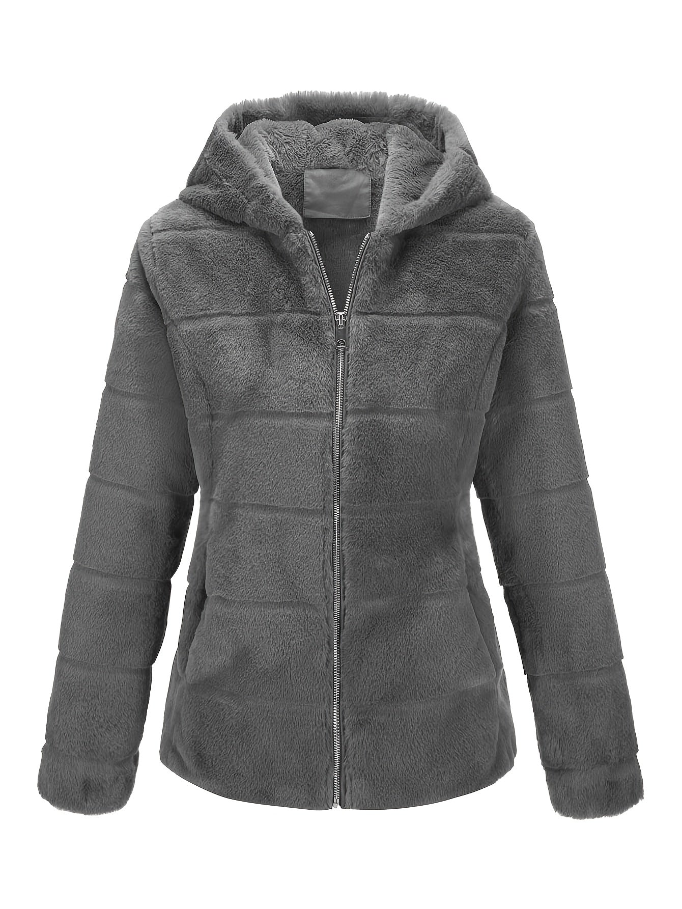 Black women's plush teddy jacket with zip closure from Lumina Wear, featuring a cozy, soft exterior perfect for winter warmth.