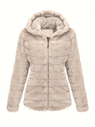Black women's plush teddy jacket with zip closure, cozy outerwear by Lumina Wear, featuring soft, warm fleece material and stylish fit.