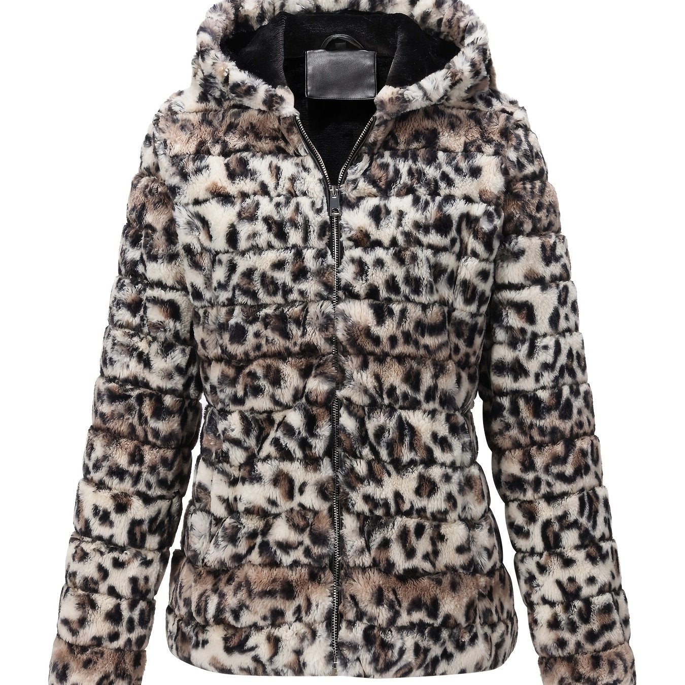 Black women's plush teddy jacket by Lumina Wear with zip closure, cozy outerwear perfect for cold weather.