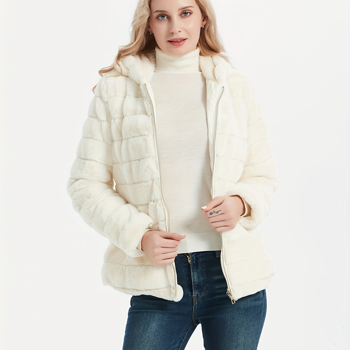 Black women's plush teddy jacket with zip closure from Lumina Wear, featuring a cozy, soft texture and stylish outerwear design.