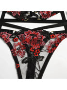 Scarlett Nights 3-piece lingerie set by Lumina Vancouver featuring lace bras and matching panties in black fabric.
