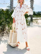 Raquel - Floral Eyelet Long Sleeve Midi Dress - Lumina Vancouver