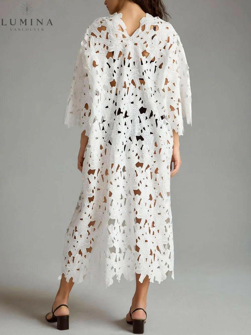Raquel - Floral Eyelet Long Sleeve Midi Dress - Lumina Vancouver