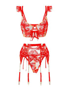 Red Ribbon Sculpting Lingerie Set by Lumina Vancouver, 3-piece red lingerie with sculpting details on the bra and panties.