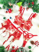 Red Ribbon Sculpting Lingerie Set, 3-piece red lingerie set by Lumina Vancouver featuring delicate ribbons and supportive design.