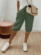 Beige linen blend shorts with adjustable waist from Lumina Wear, featuring a relaxed fit and casual style.