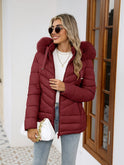 Black Lumina Wear Ruby cozy quilted puffer jacket with faux-fur hood, designed for women, featuring a warm, stylish winter coat.