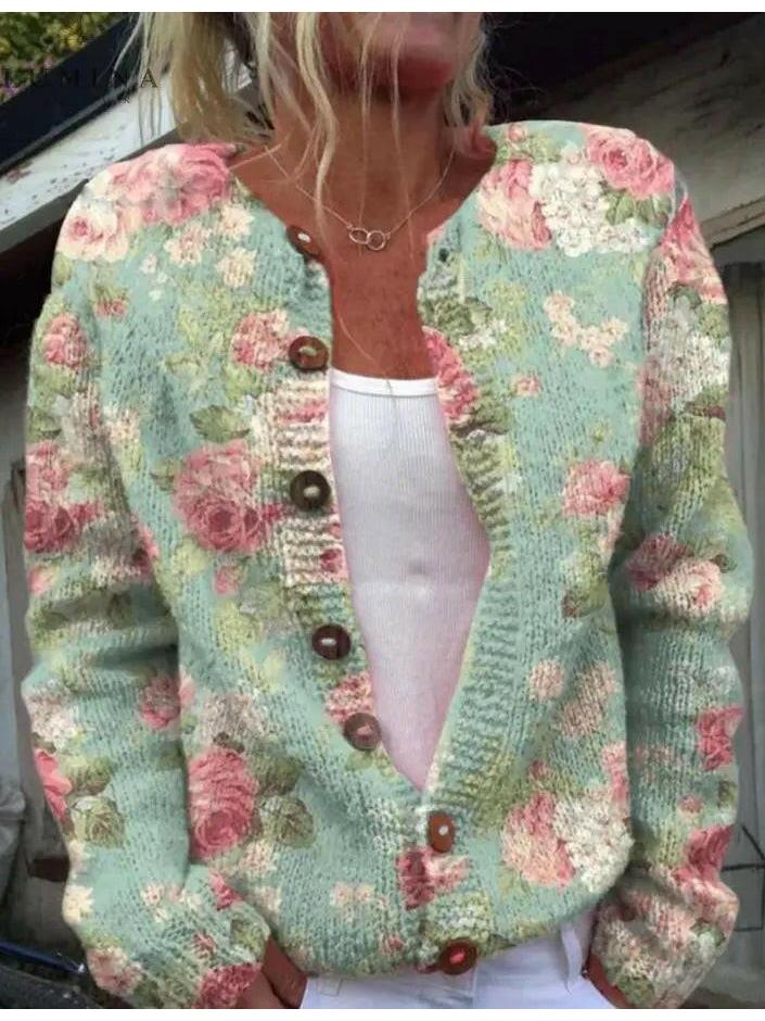 Sanne | Elegant cardigan with floral print - Lumina Vancouver