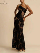 Sara flower maxi dress by Lumina Vancouver, elegant wedding guest dress with floral pattern and flowing silhouette.