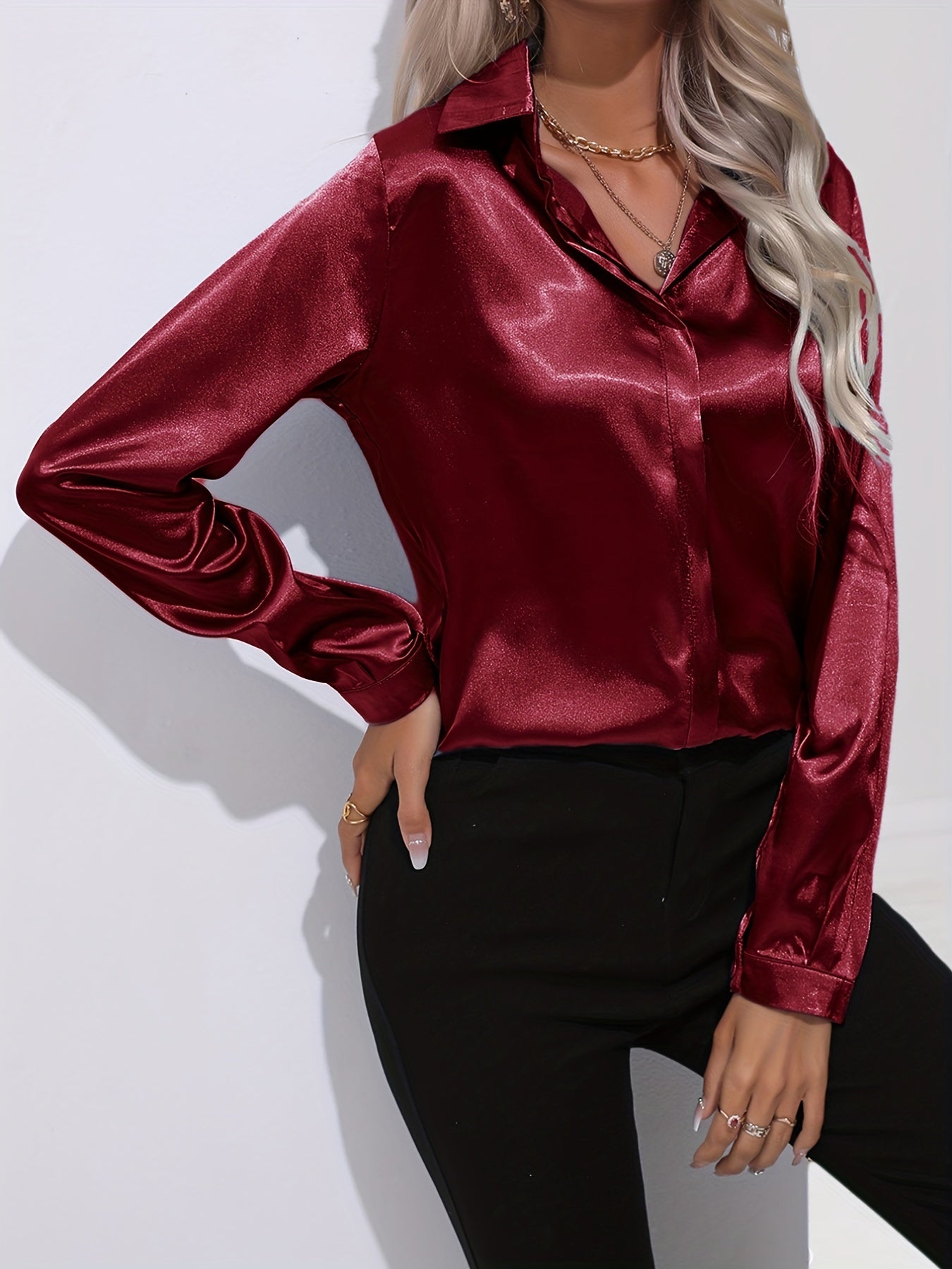 Blue Sarah Lumina Wear elegant button-down blouse with long sleeves, showcasing a stylish tailored fit and classic collar.