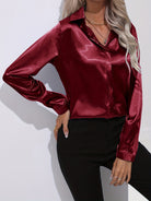 Blue Sarah Lumina Wear elegant button-down blouse with long sleeves, showcasing a stylish tailored fit and classic collar.