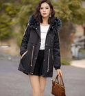 Scarlett cozy faux-fur utility parka by Lumina Wear in khaki, featuring a drawstring waist and warm, plush fur lining.