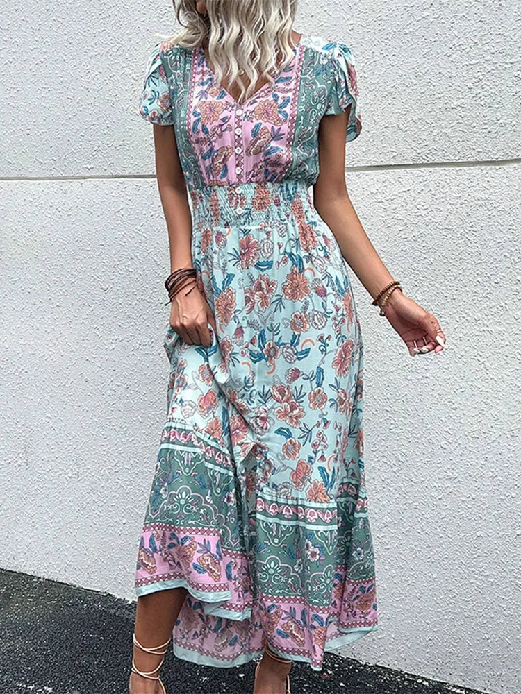 Seraphina Bloomfield green midi dress by Lumina Vancouver, featuring a stylish, fitted design with elegant details.