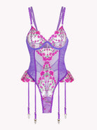 Katri Blossom Bodysuit by Lumina Vancouver in frost lilac, featuring floral design and fitted 1-piece style.