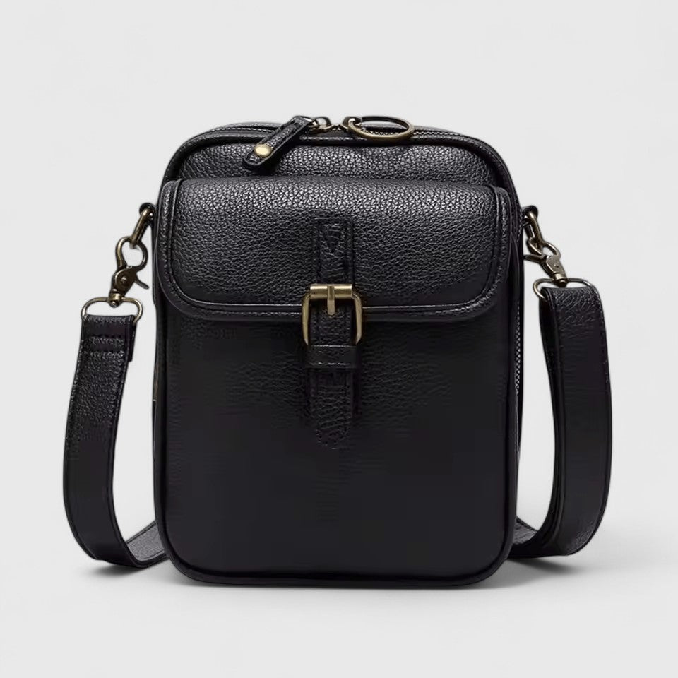 Lumina Wear Seraphina elegant compact crossbody handbag with adjustable strap in brown, stylish for everyday use.