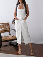 Seraphina white halter neck maxi dress by Lumina Vancouver, stylish mini dress with elegant fit and flowing fabric.