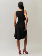 Seraphina mini dress by Lumina Vancouver in satin finish, white color, close-up of elegant, fitted design for women.