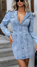 Seraphina Moonlight Lumina Wear denim mini dress in blue, stylish and fitted, displayed on a mannequin.