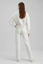 Lumina Wear Serena casual chic white lounge set with modern zipper details, comfortable loungewear for relaxed style.