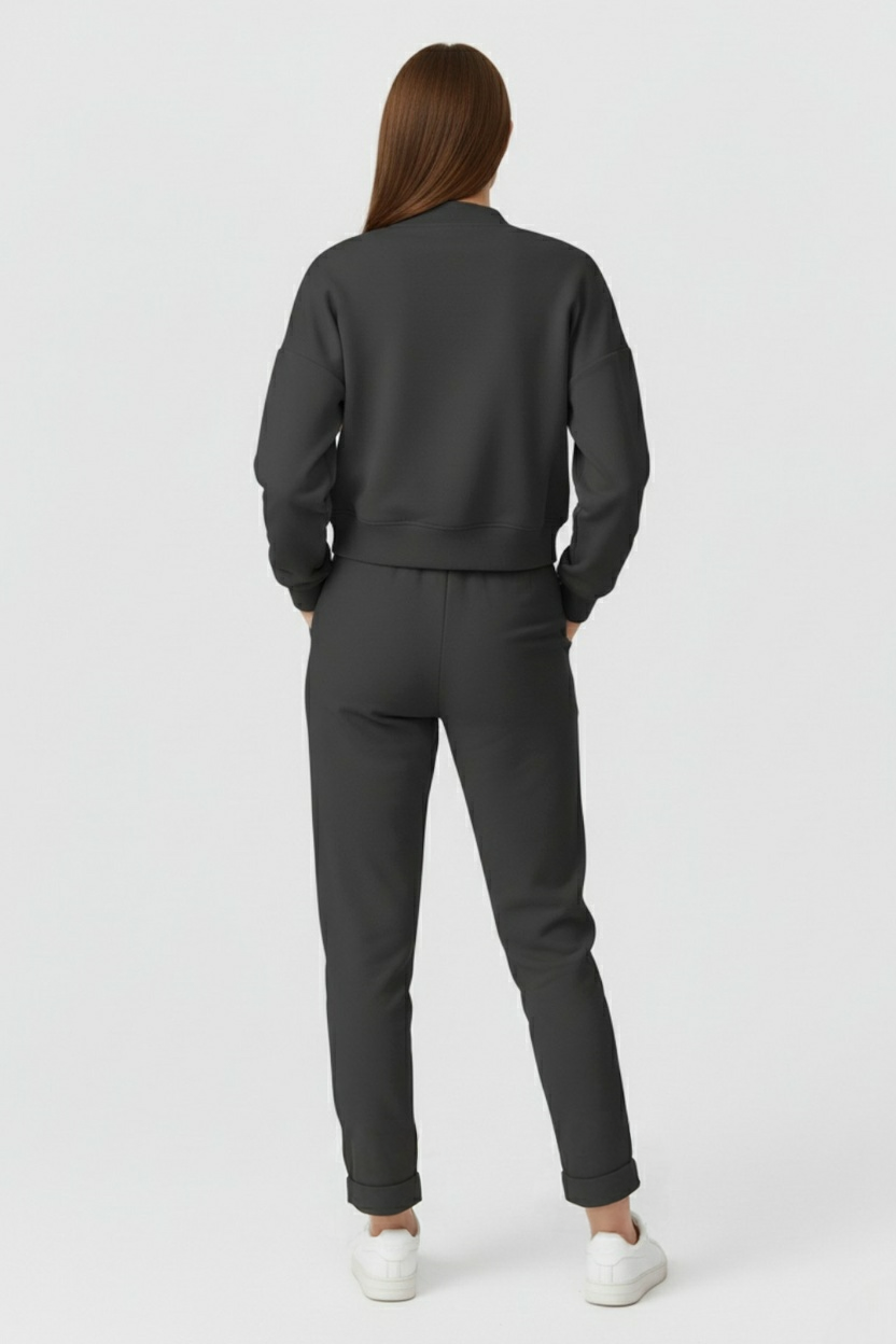 Lumina Wear Serena casual gray hoodie and sweatpants set, modern activewear ensemble for comfortable, stylish workouts.