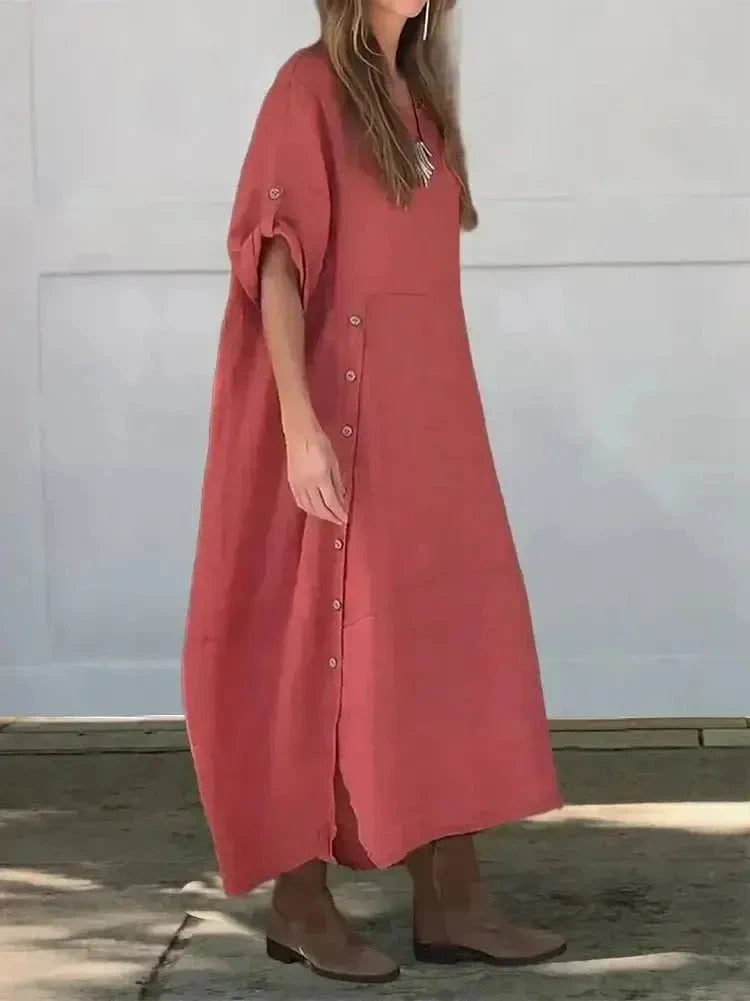 Sand-colored Francoise casual maxi dress by Lumina Vancouver, featuring a relaxed, one-color design and flowing fabric.