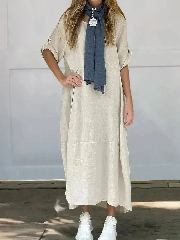 Lumina Vancouver Francoise casual maxi dress in sand, one-color design, flowing fabric, and relaxed fit perfect for everyday wear.