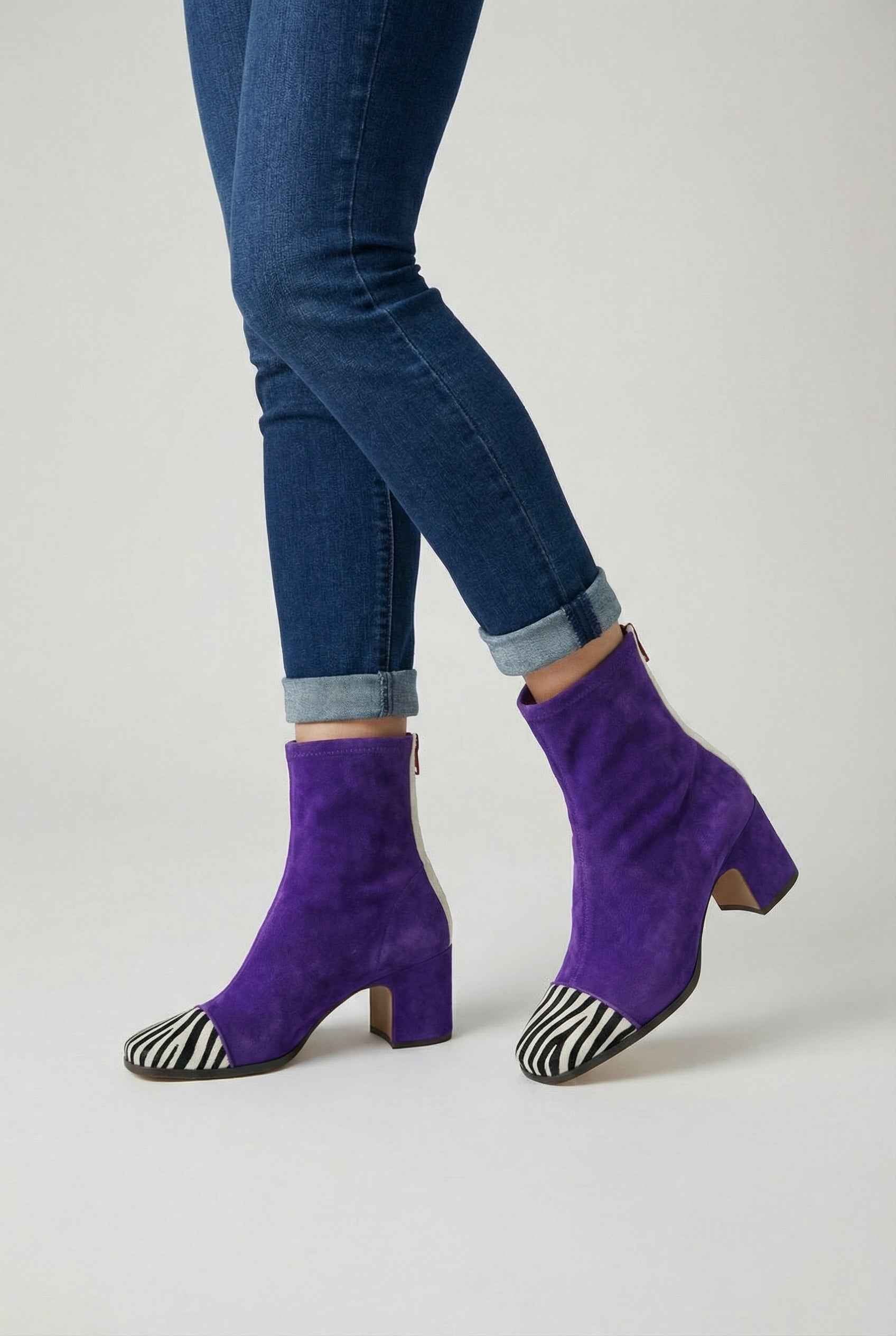 Lumina Wear Serena women's purple retro mid-calf boots with sturdy sole, stylish design and chunkier heel, perfect for trendy footwear.