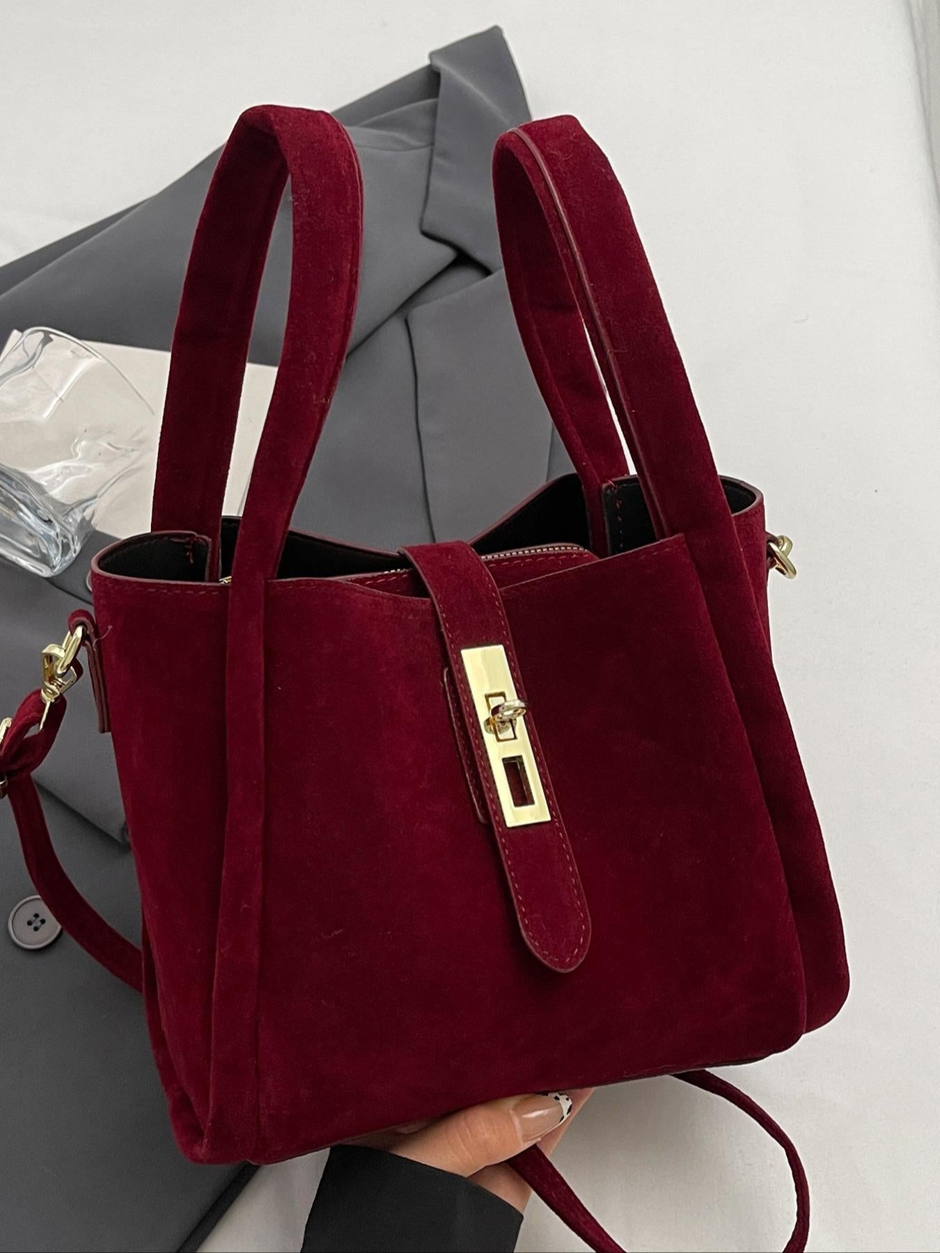 Coffee brown Serena Lumina crossbody handbag with retro design, versatile style, and structured shape in a fashionable handbag image.