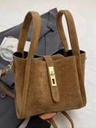 Coffee brown Serena Lumina crossbody handbag with retro design and versatile style, featuring a chic and functional look.