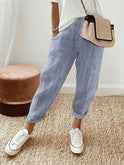 Blue Serena Lumina Wear high waist striped trousers with pockets, stylish and comfortable pants for a chic casual look.
