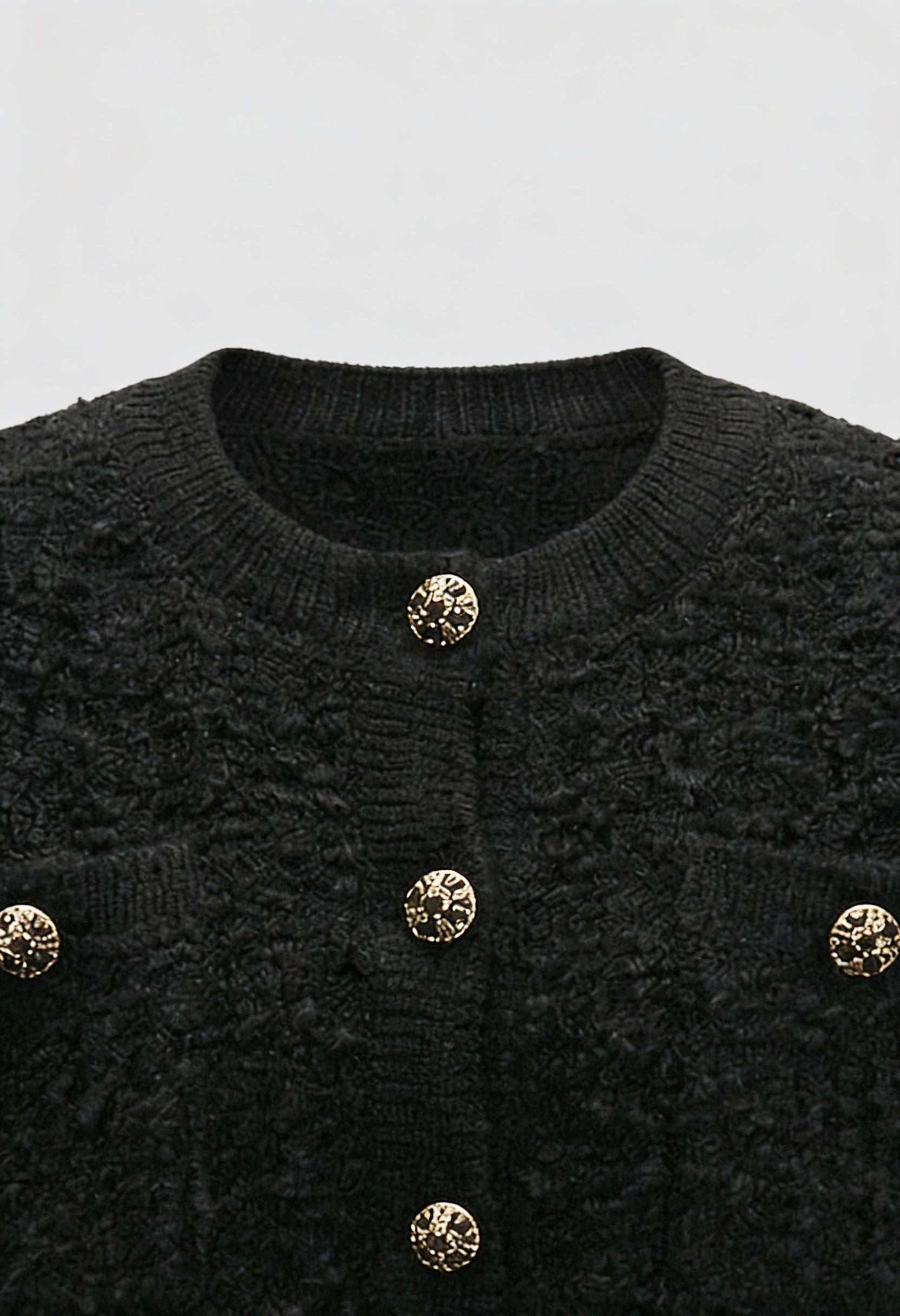 Black knit cardigan with open front from Lumina Wear, cozy women's sweater featuring a relaxed fit and soft fabric.