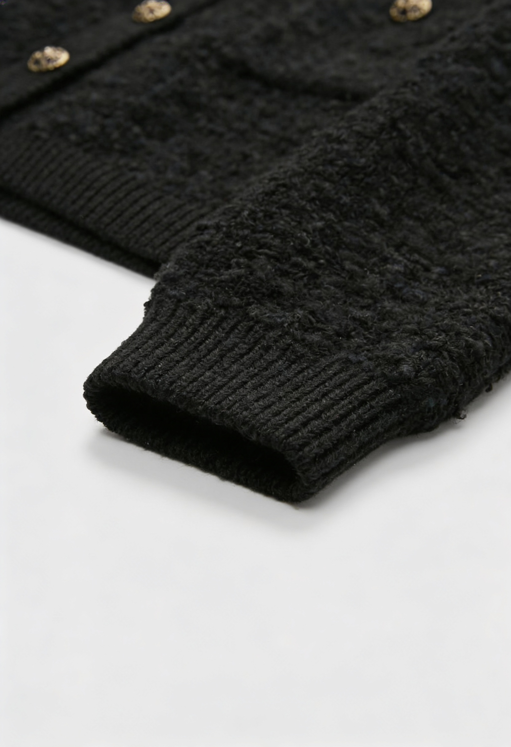 Black knit Serena cardigan with open front for women, stylish and cozy by Lumina Wear.