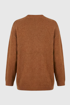 Women’s cozy brown knit cardigan by Lumina Wear, Serena with relaxed fit and soft texture, perfect for casual layered looks.