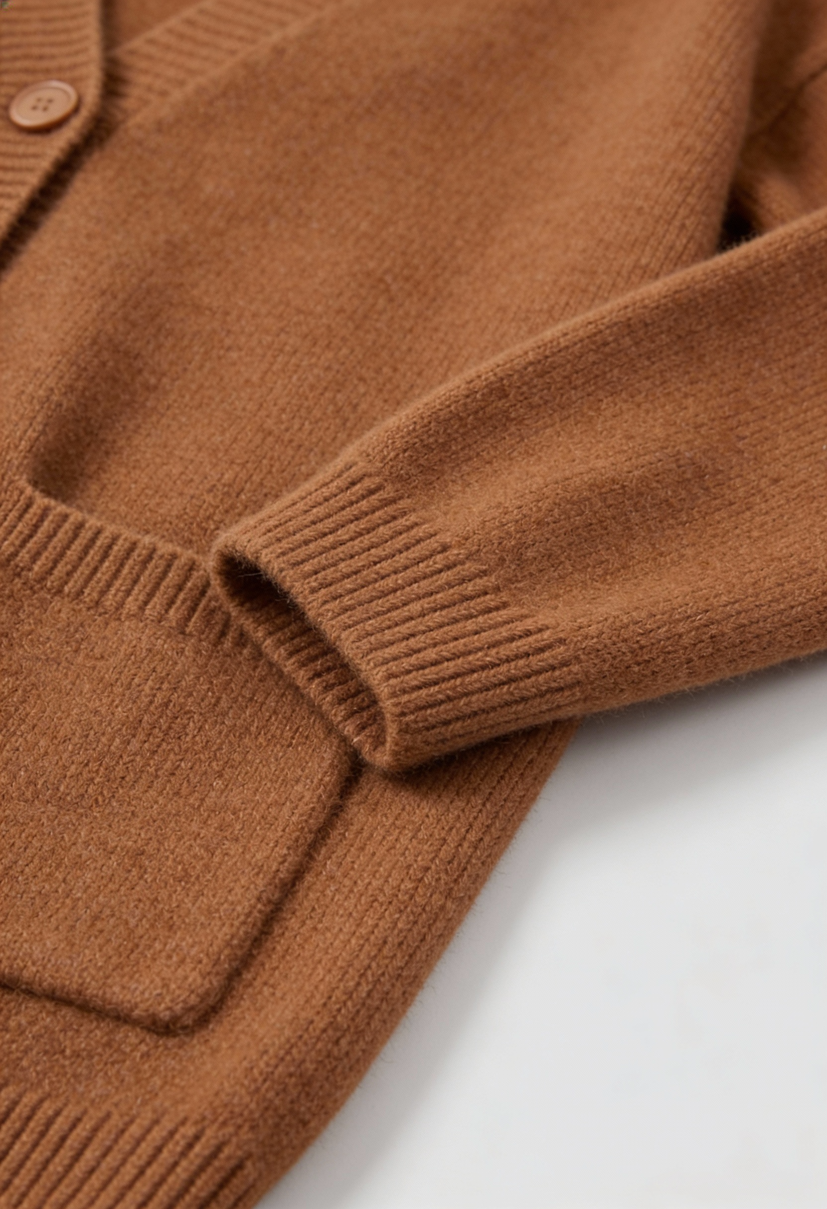 Women’s cozy brown knit cardigan by Lumina Wear, Serena relaxed fit sweater with soft, warm fabric and casual style.