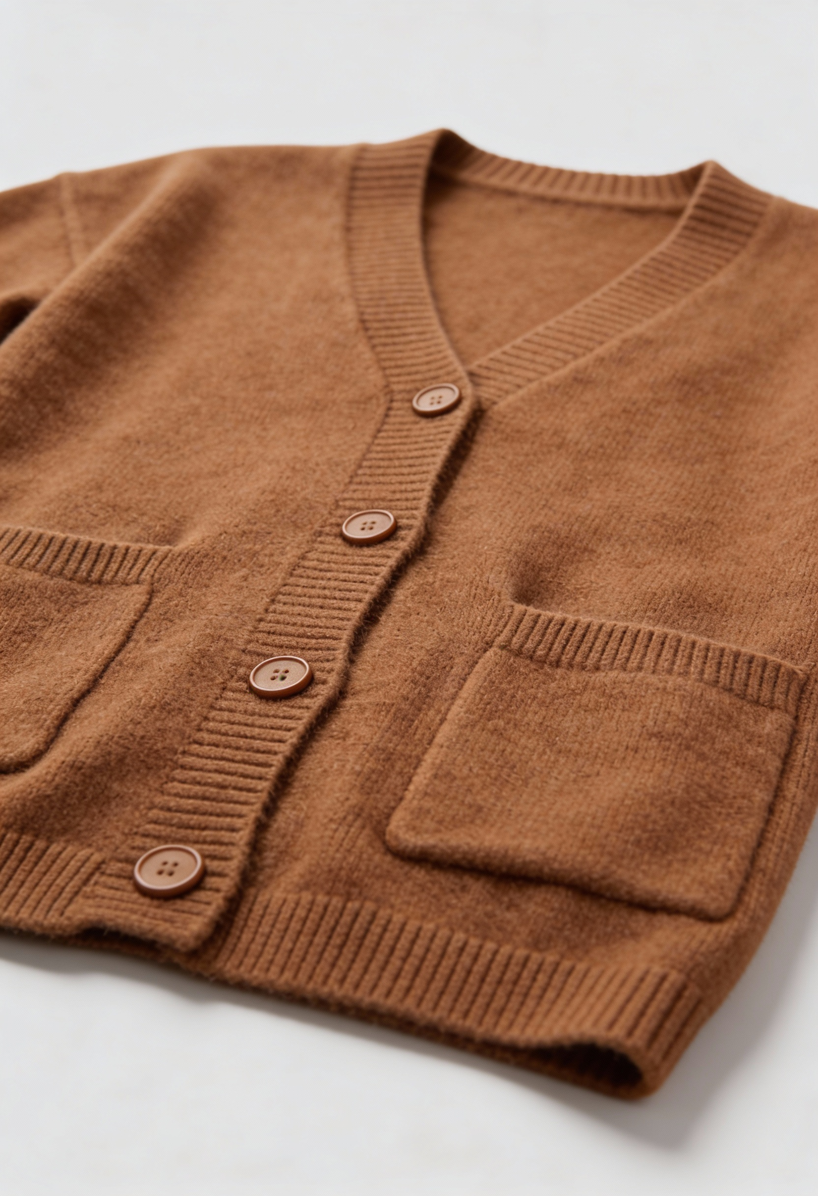Women's cozy brown knit cardigan by Lumina Wear with relaxed fit, featuring soft fabric and stylish design.