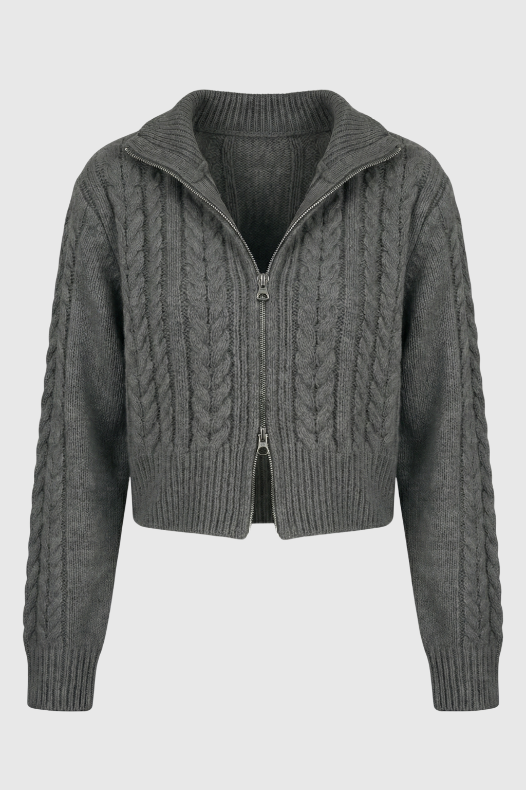 Dark gray long cardigan sweater for women by Lumina Wear, relaxed fit and cozy style from the Serena collection.