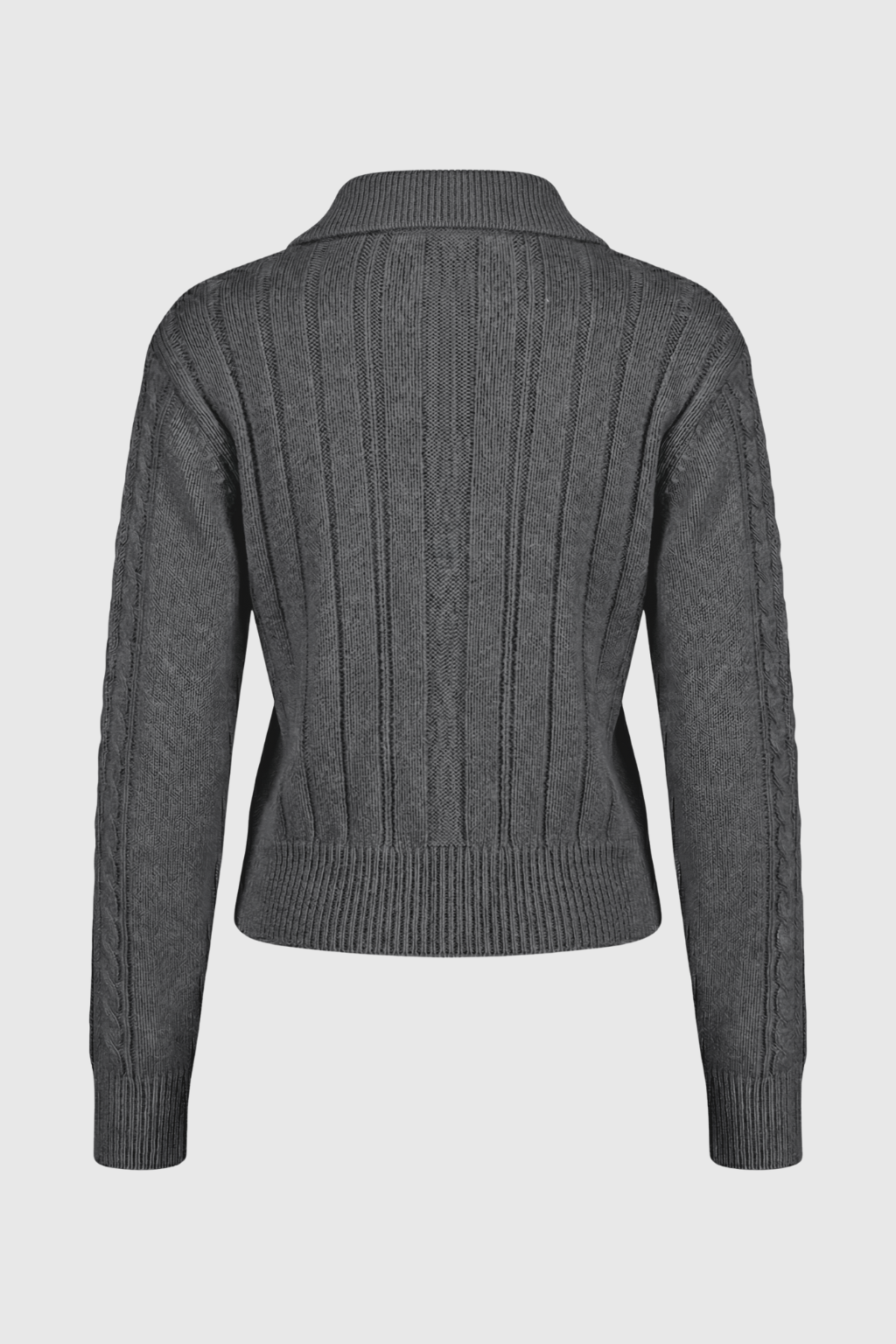 Dark gray Serena women's long cardigan sweater by Lumina Wear, relaxed fit with cozy, soft fabric.