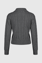 Dark gray Serena women's long cardigan sweater by Lumina Wear, relaxed fit with cozy, soft fabric.