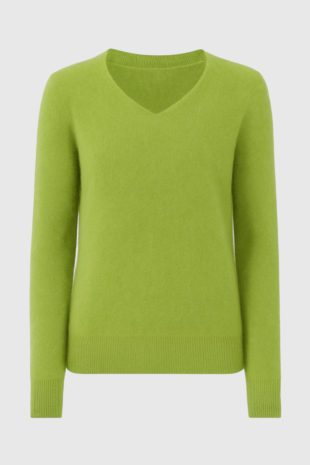 Light green V-neck women's sweater by Lumina Wear, cozy fit with flattering silhouette, perfect for casual and comfortable style.