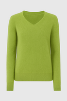 Light green V-neck women's sweater by Lumina Wear, cozy fit with flattering silhouette, perfect for casual and comfortable style.