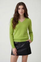 Light green Lumina Wear Serena women's V-neck sweater with a cozy, flattering fit, perfect for casual and comfortable wear.