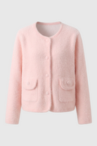 Lumina Wear Serena cozy pink long cardigan sweater with open front, soft knit fabric, and relaxed fit.