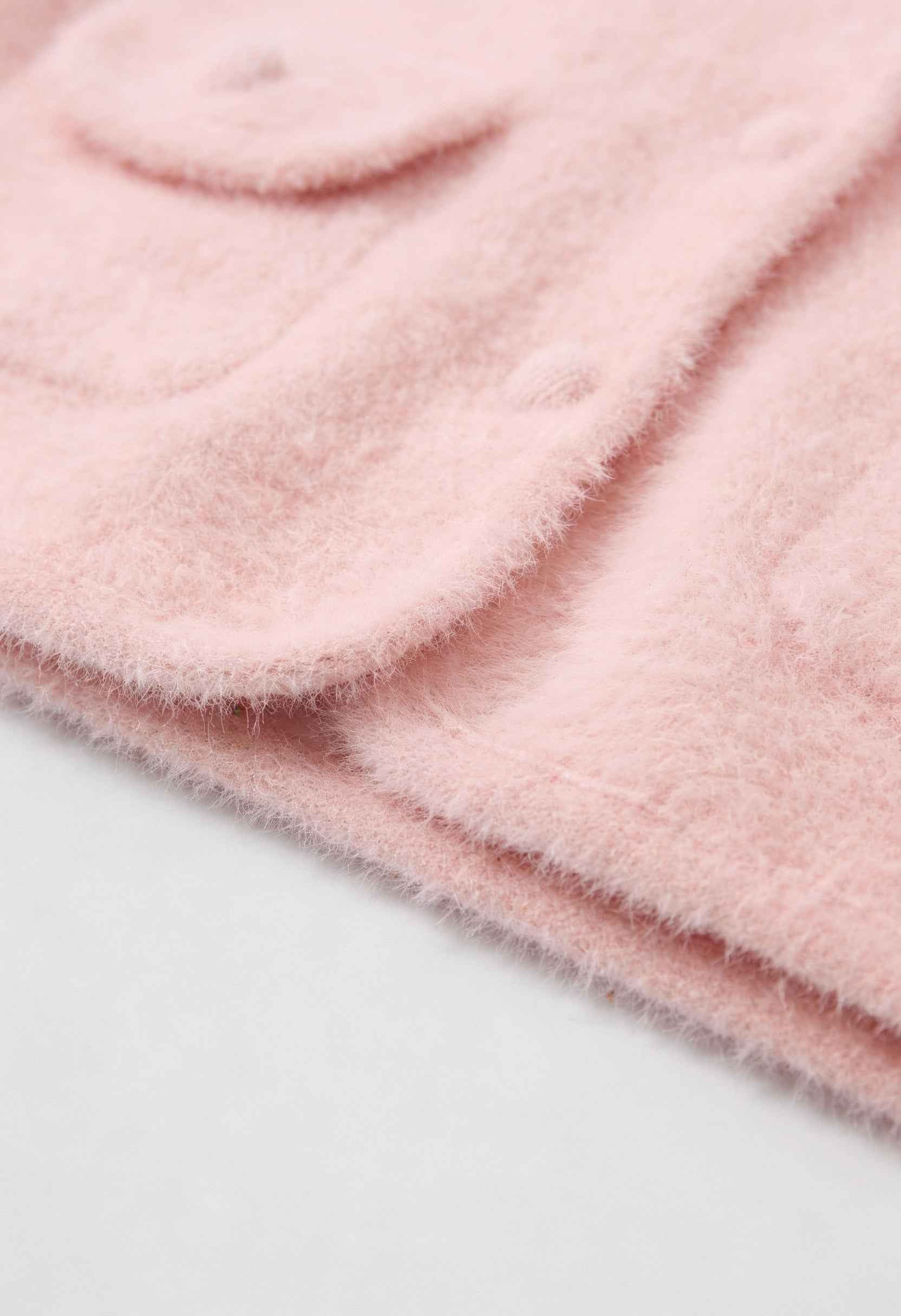 Pink long cardigan sweater with open front from Lumina Wear, featuring a cozy, relaxed fit and soft knit fabric.