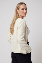 Serena Lumina white cozy cardigan sweater with relaxed fit, soft knit fabric, and front pockets, perfect for casual wear.