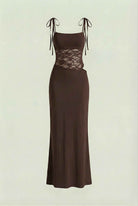 Lumina Wear Serena chocolate bodycon maxi dress with flattering silhouette, casual style, elegant brown dress for women.