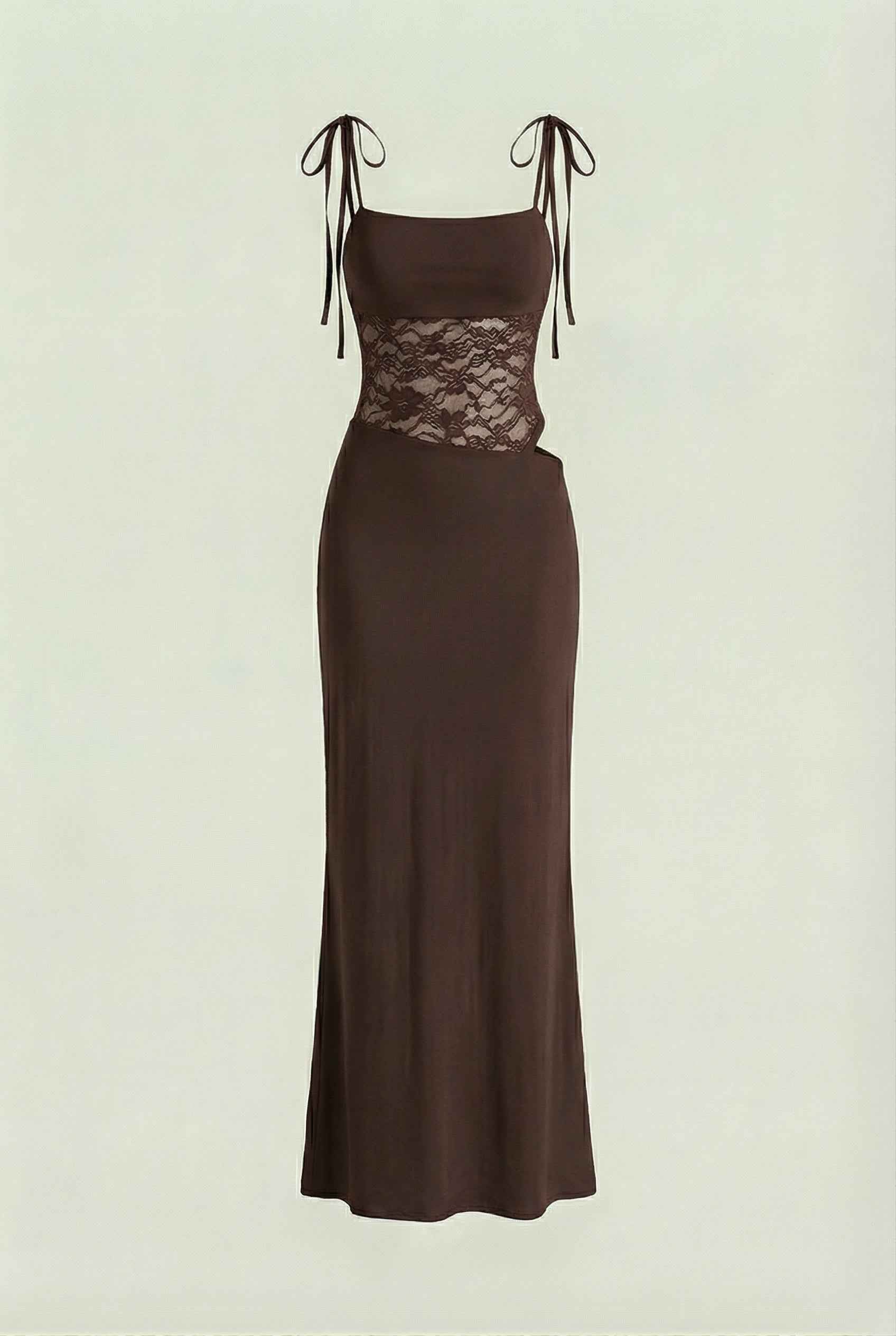 Lumina Wear Serena chocolate bodycon maxi dress with flattering silhouette, casual style, elegant brown dress for women.