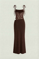 Elegant chocolate bodycon maxi dress by Lumina Wear, showcasing a flattering silhouette and casual style.